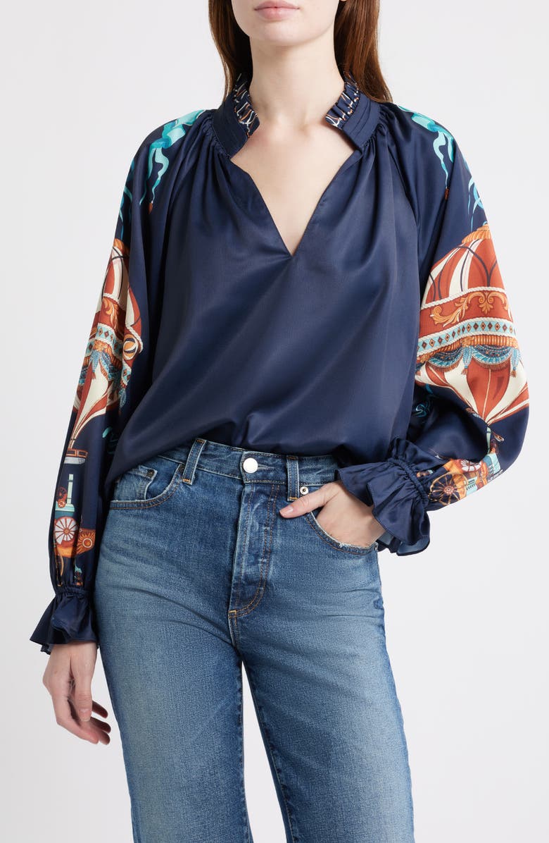 CIEBON Helen Satin Top, Main, color, Navy Multi