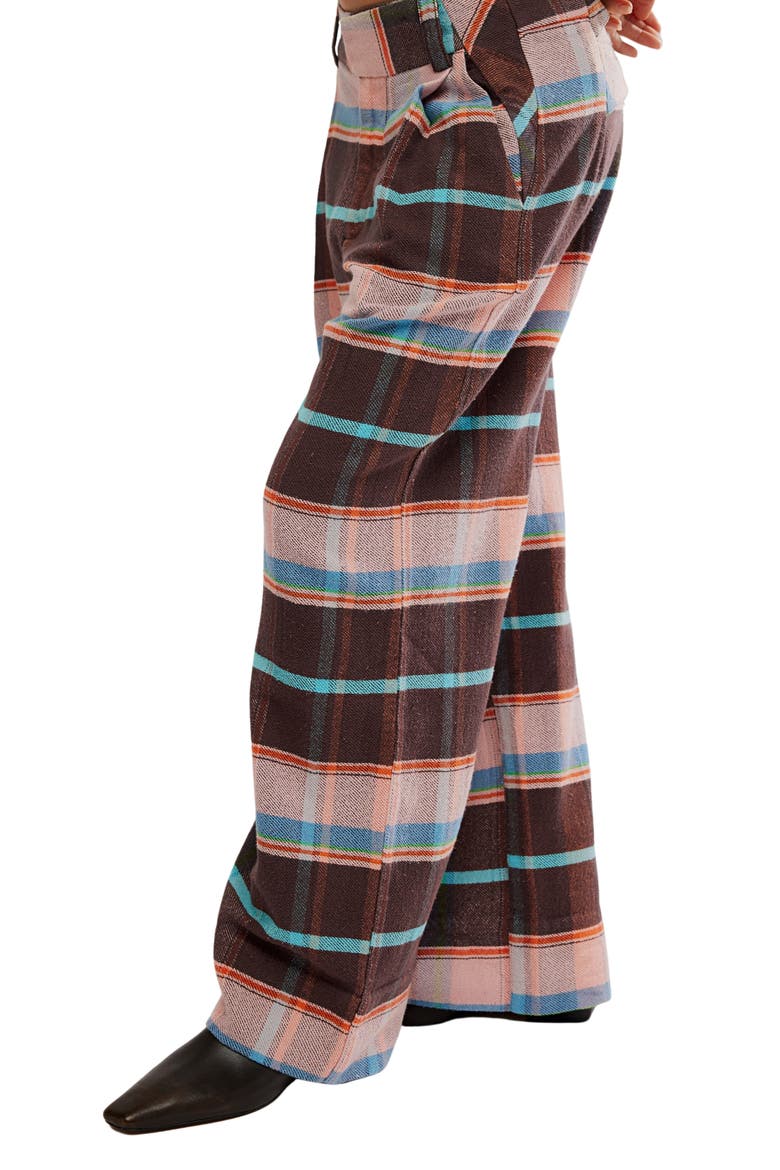 Plaid Back Buckle Cotton Pants, Alternate, color, BROWN COMBO