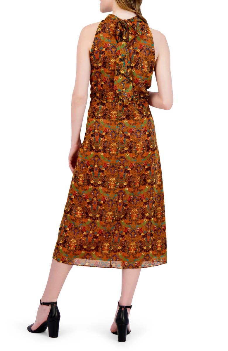 Julia Jordan Mock Neck Sleeveless Midi Dress, Alternate, color, Mustard Multi