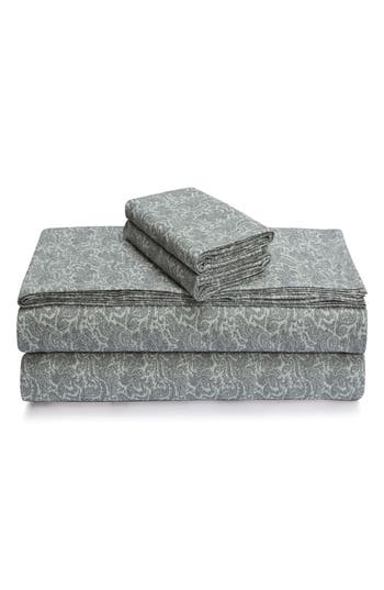 Azores Home Print Cotton Flannel Sheet Set In Gray