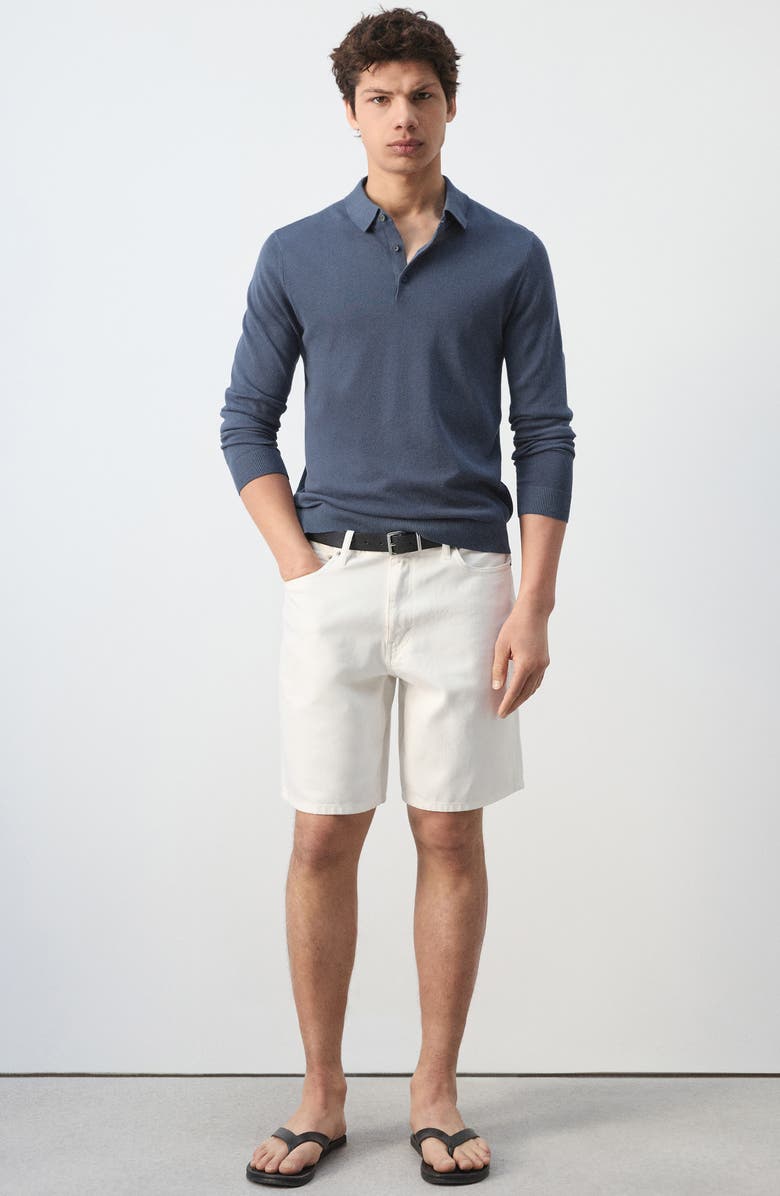 MANGO Long Sleeve Cotton Polo, Alternate, color, Indigo Blue