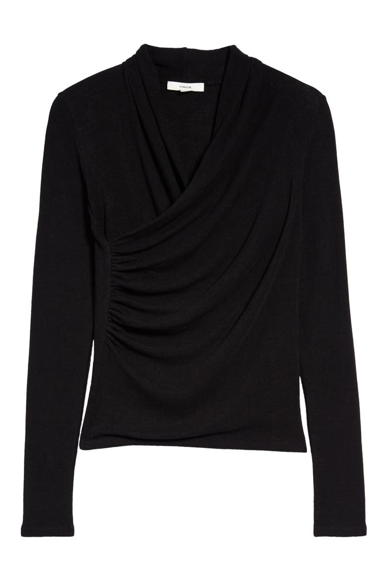 Wrap Front Long Sleeve Knit Top, Alternate, color, BLACK