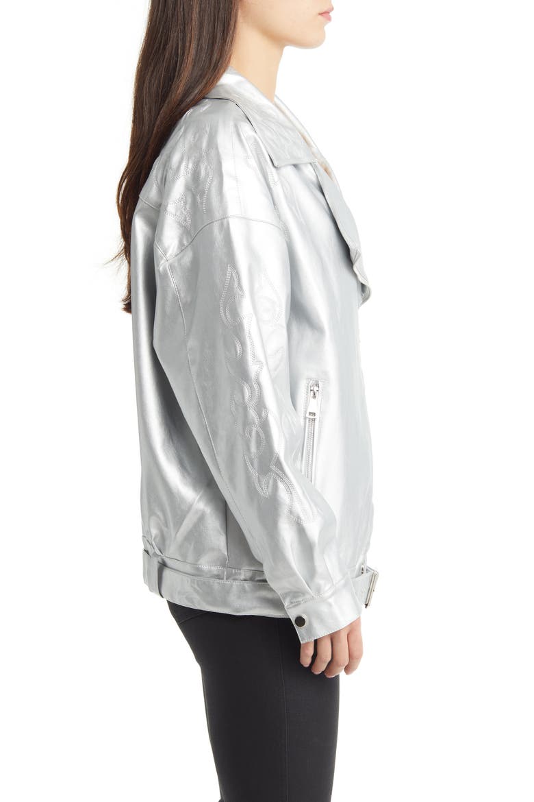 Metallic Faux Leather Moto Jacket, Alternate, color, SILVER