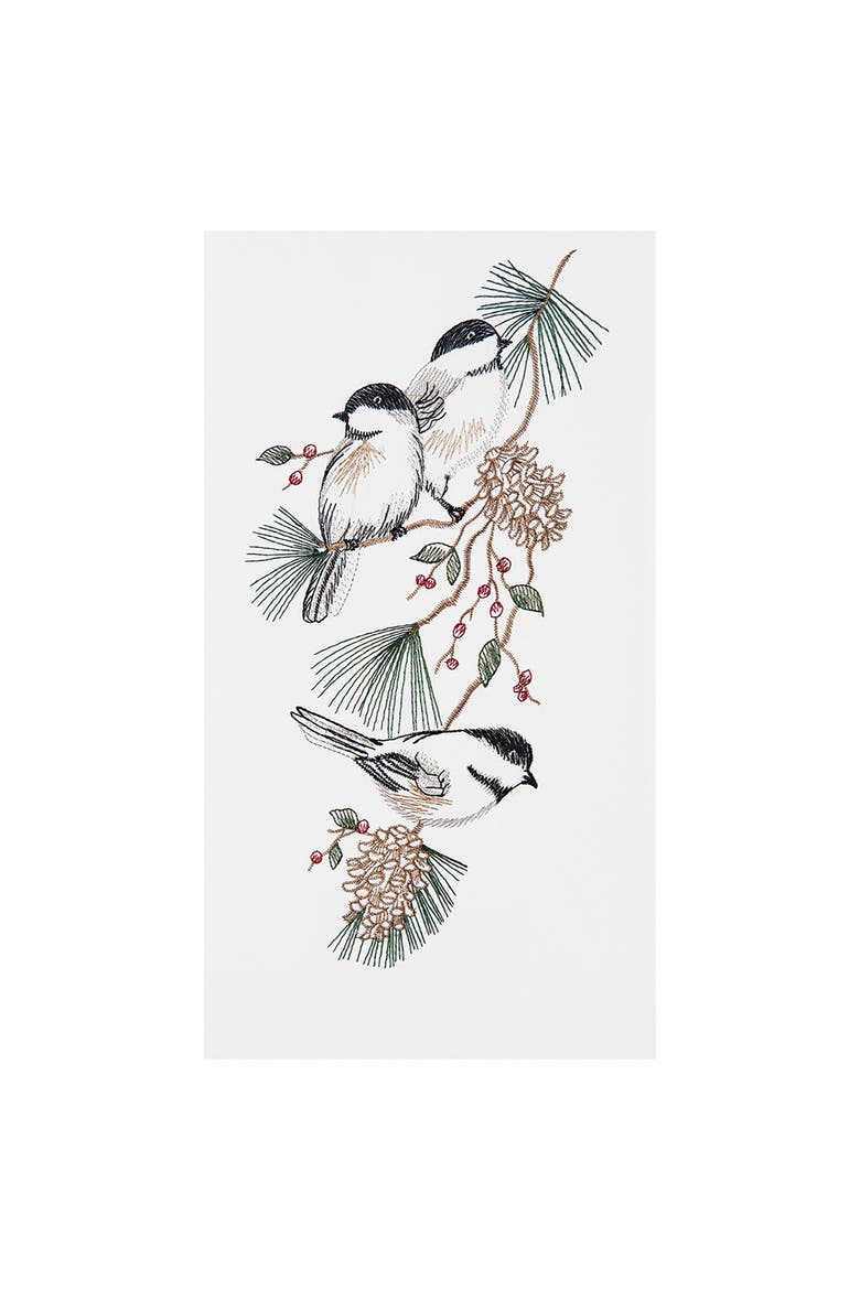 Chickadees Birds in Tree Flour Sack Kitchen Towel Dish Decor Decoration 27L x 18W in., Main, color, White