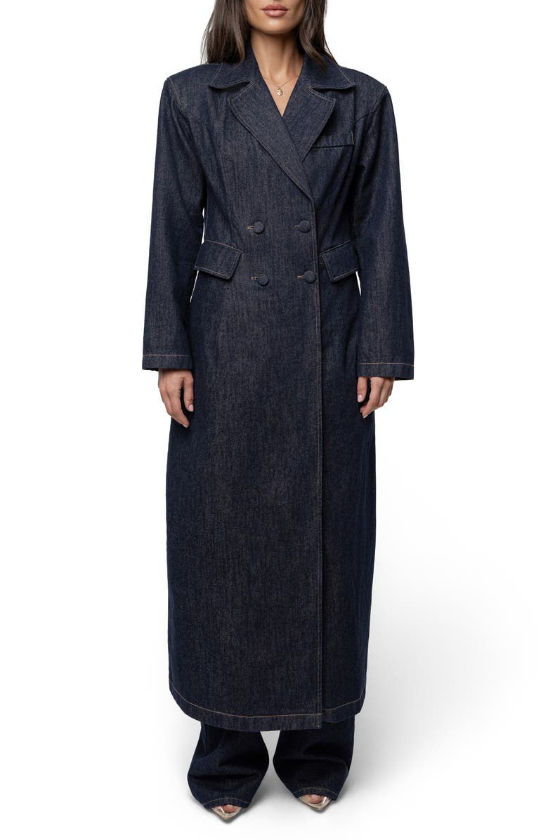 JLUXLABEL Signature Double Breasted Denim Coat, Main, color, Denim