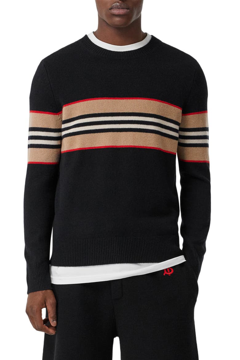 Icon Stripe Cashmere Sweater, Main, color, BLACK