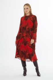 Gizia Collared Patterned Relaxed-Fit Blouse with Inner Camisole