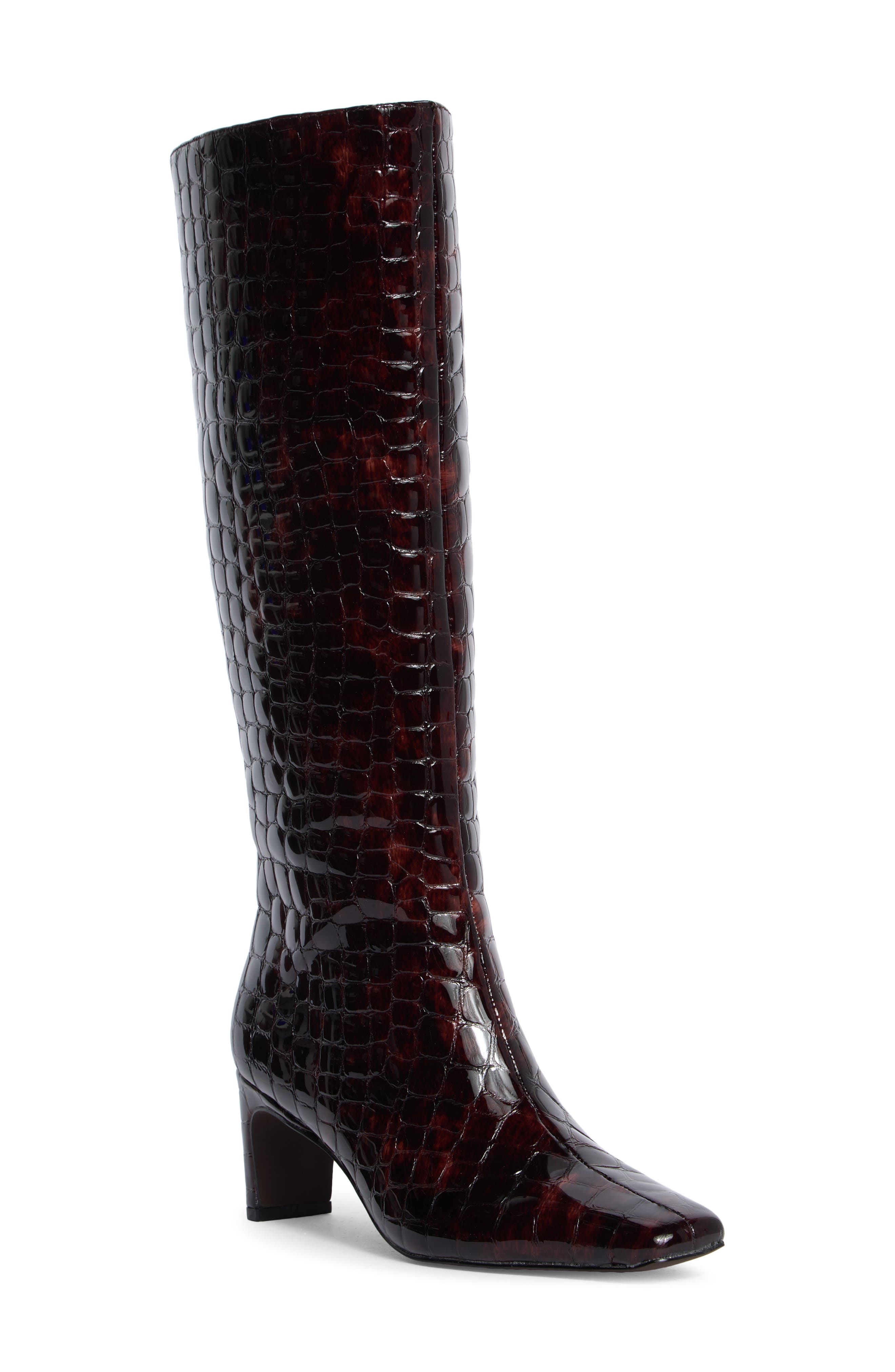 Jendi Leather Knee High Boot, Main, color, TORTOISE CROCO