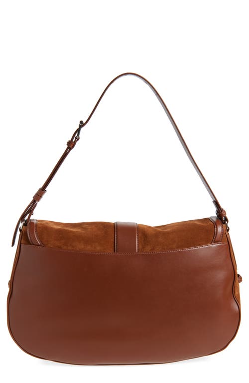 Alexander Mcqueen Mcqueen Maxi T-bar Suede Shoulder Bag In Dark Brown/silver