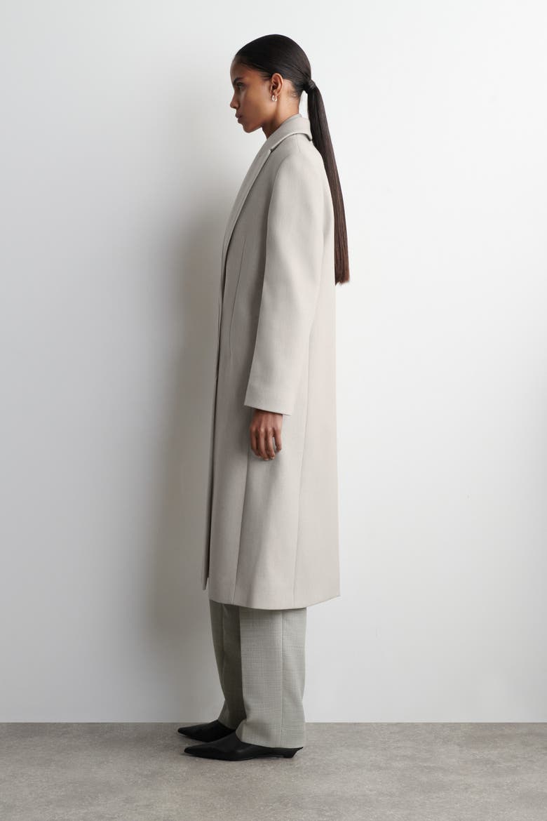Tailored Wool-Twill Long Coat, Alternate, color, LIGHT BEIGE