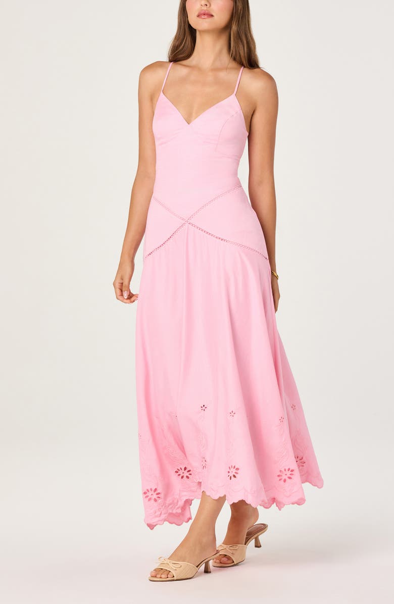 ASTR the Label Lainey Ladder Stitch & Embroidery Detail Linen Blend Dress, Alternate, color, Pink