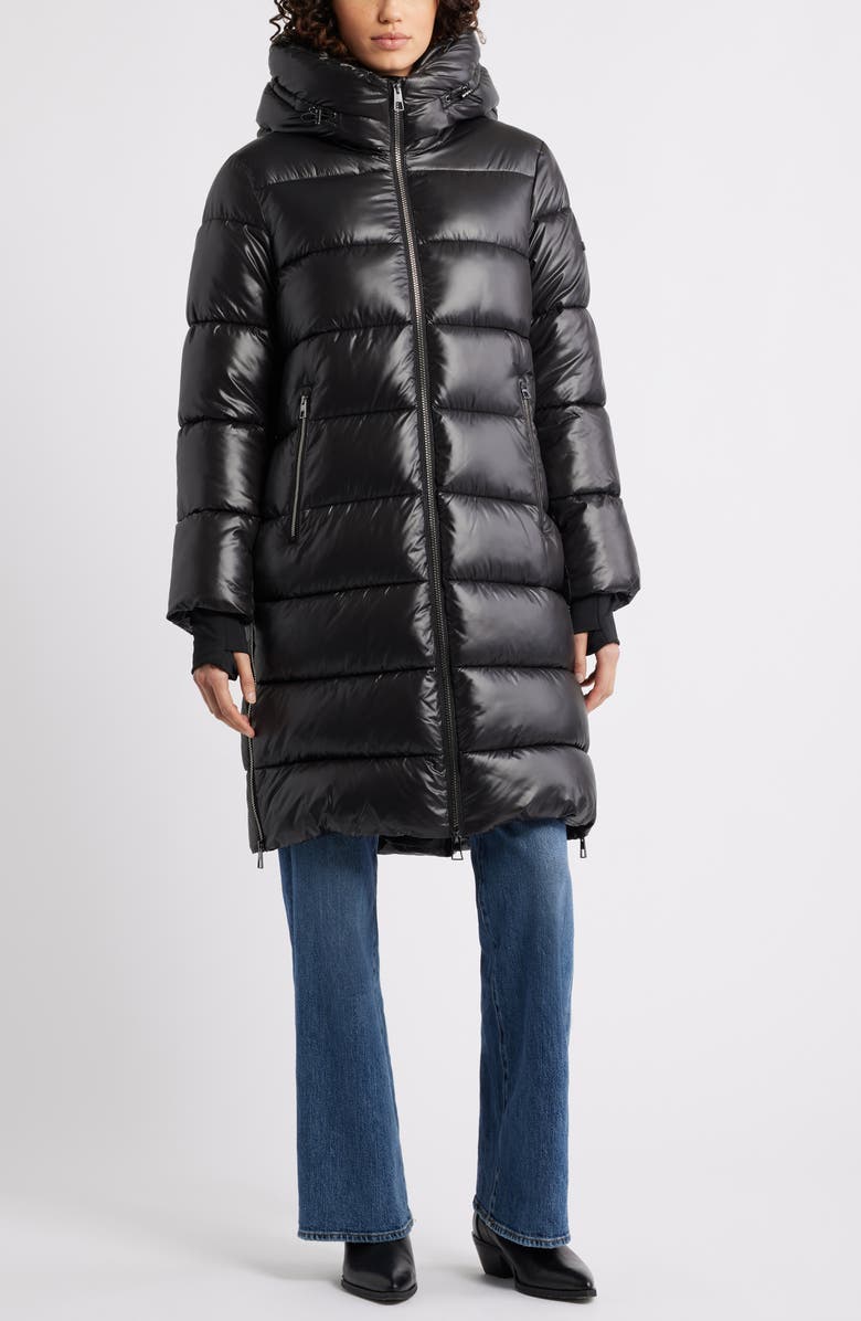 BCBG Max Azria Water Resistant Hooded Puffer Coat, Alternate, color, Black