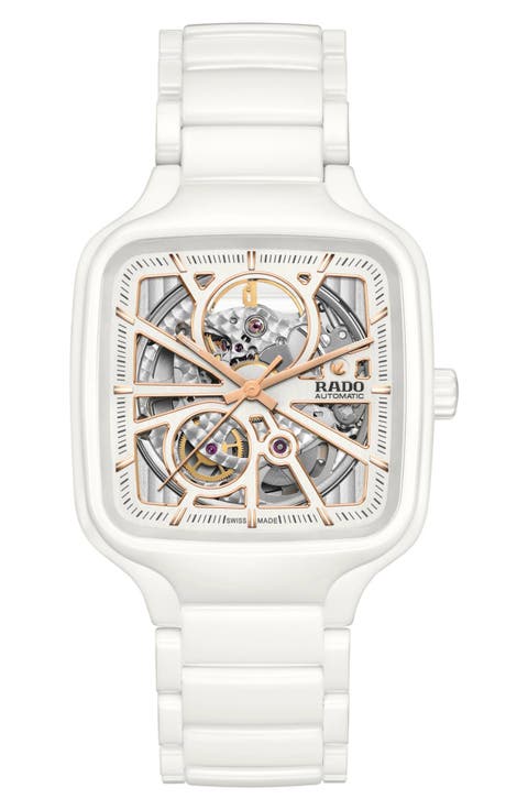 True Square Automatic Open Heart Ceramic Bracelet Watch, 38mm