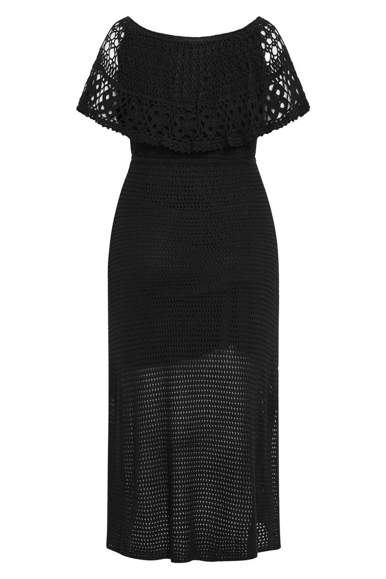 Callie Open Stitch Tie Waist Off the Shoulder Maxi Dress, Alternate, color, BLACK