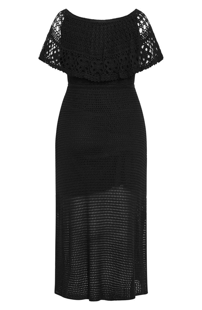 City Chic Callie Open Stitch Tie Waist Off the Shoulder Maxi Dress, Alternate, color,