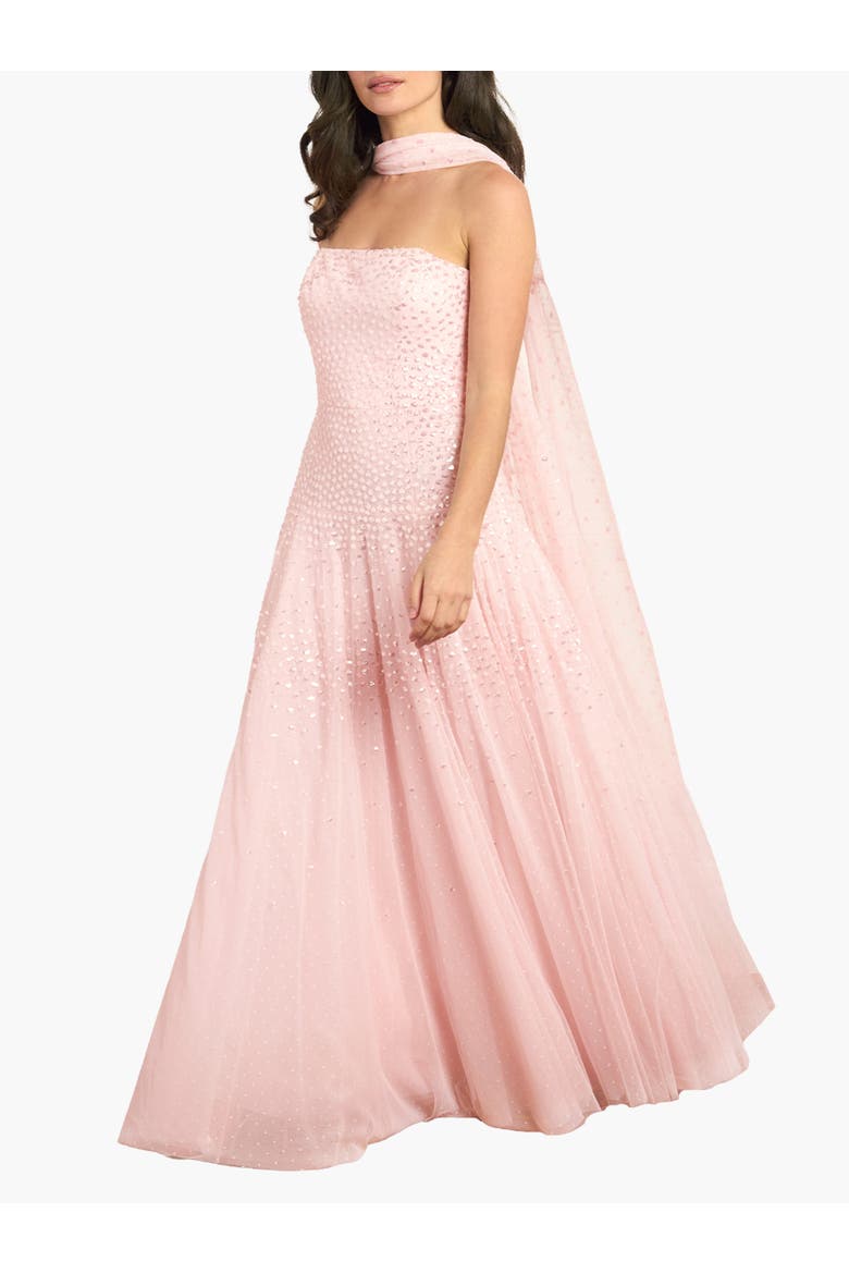 Sunrise Sequin Strapless Cape Gown, Main, color, Peony Pink