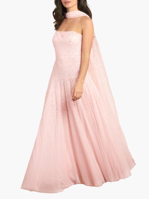 Sunrise Sequin Strapless Cape Gown