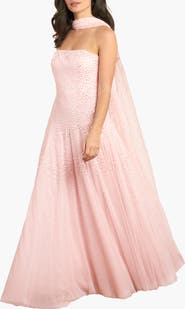Needle & Thread Sunrise Sequin Strapless Cape Gown