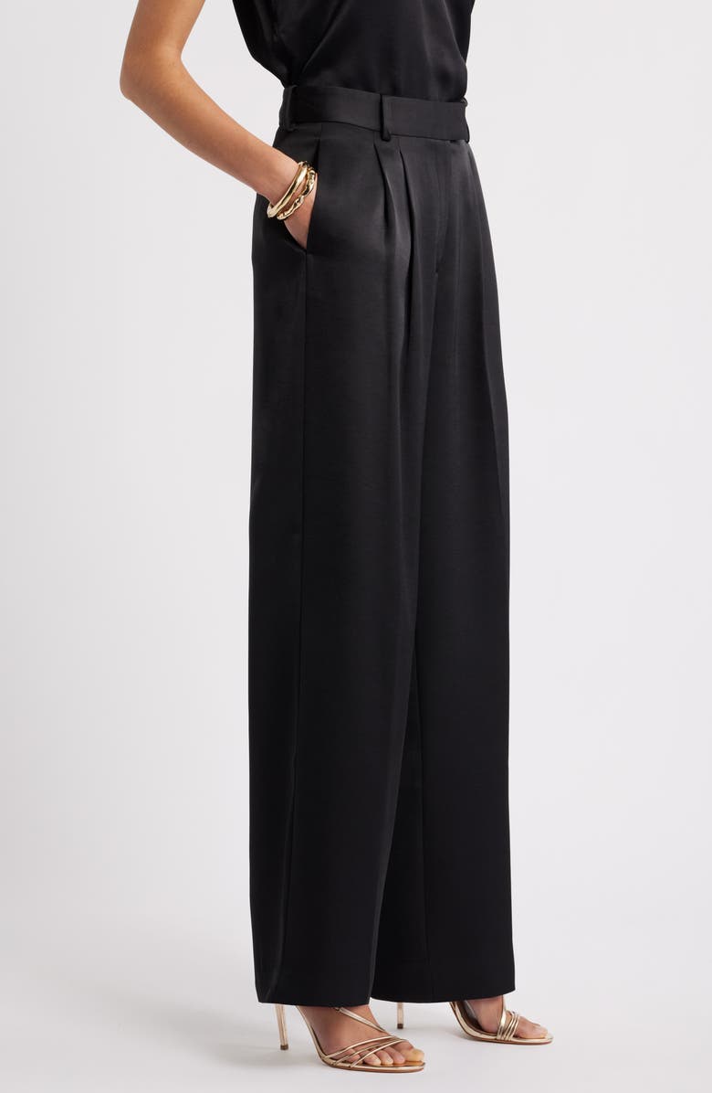 Nordstrom Pleated Satin Pants, Alternate, color, Black