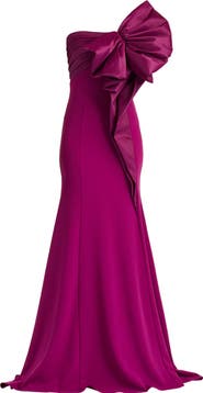 Tadashi Shoji Strapless Bow Taffeta Gown