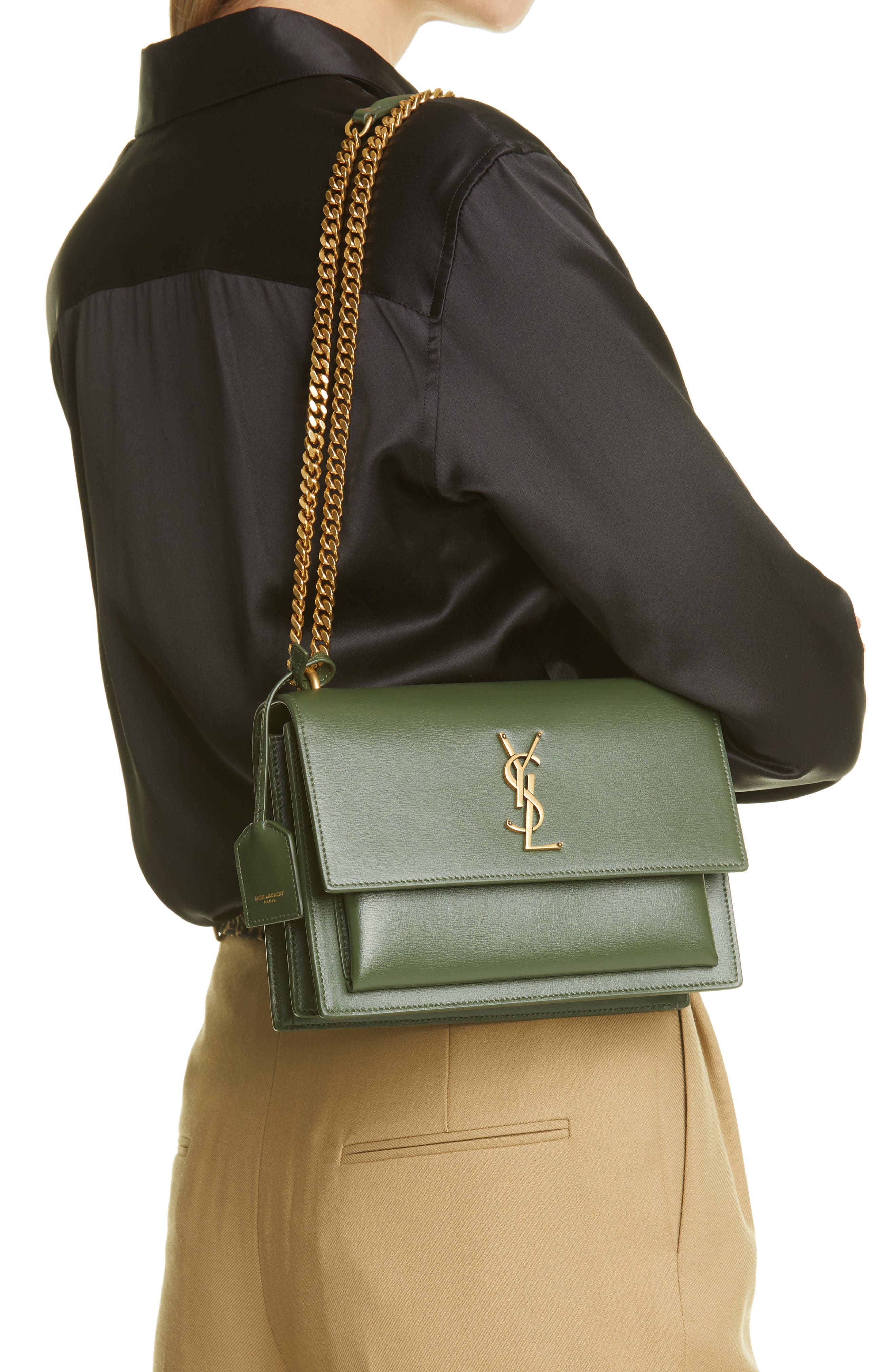 Medium Sunset Leather Shoulder Bag, Alternate, color, 3207 VERT OLIVE