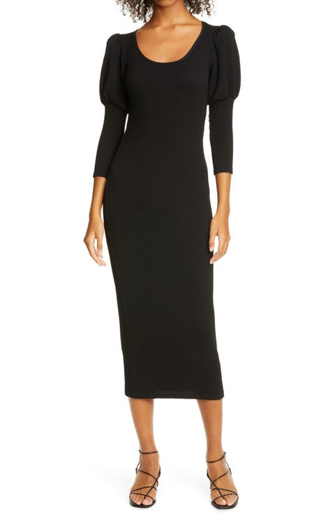 Juliet Sleeve Rib Midi Dress