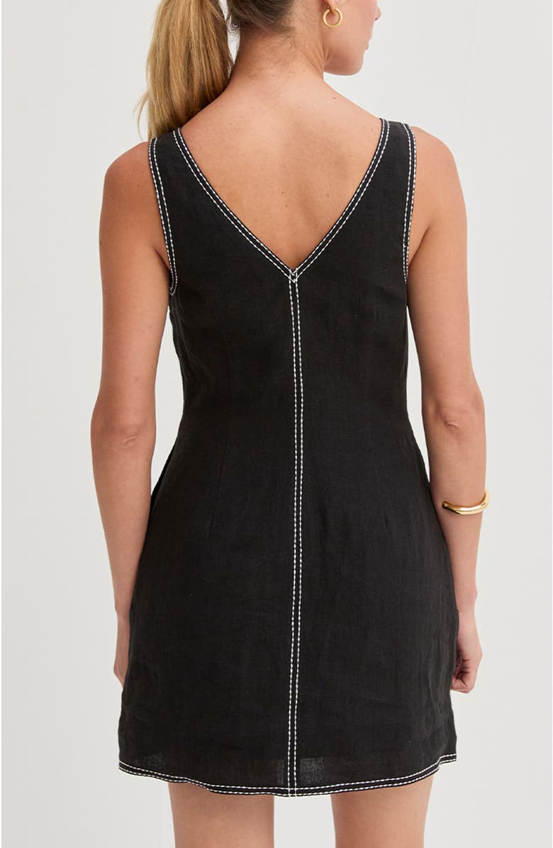 CRESCENT Contrast Stitch V-Neck Linen Mini Dress, Alternate, color, Black