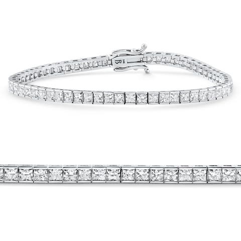 6.80Ct Princess Cut Diamond Channel Set Tennis Bracelet 14k Gold 7" Lab Grown