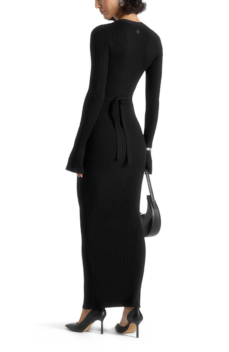 Manière De Voir Assia Long Sleeve Knitted Midaxi Dress With Belt, Alternate, color, Black