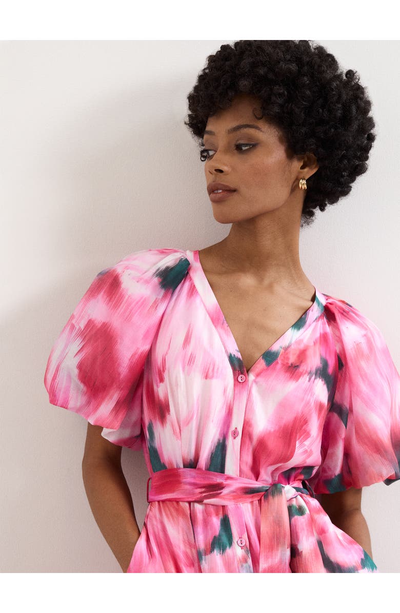 Phase Eight Caterina Puff Sleeve V-Neck Shirt Dress, Alternate, color, Pink