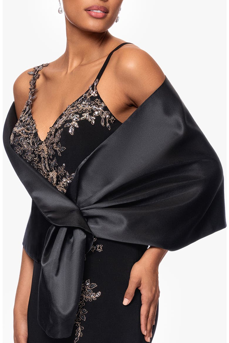 Satin Shawl Wrap, Alternate, color, BLACK