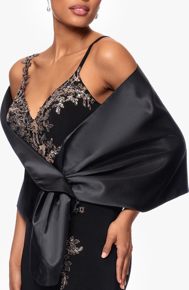 Betsy & Adam Satin Shawl Wrap, Alternate, color, Black