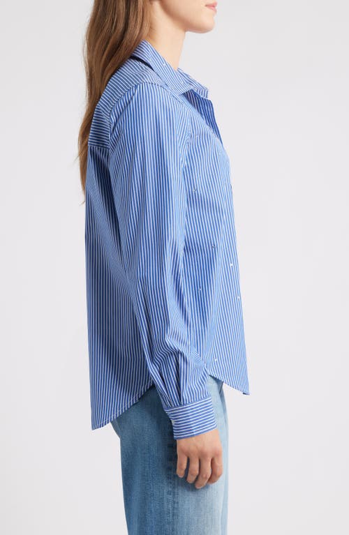Beachlunchlounge Lynden Embellished Stripe Cotton Blend Button-up Shirt In Blue