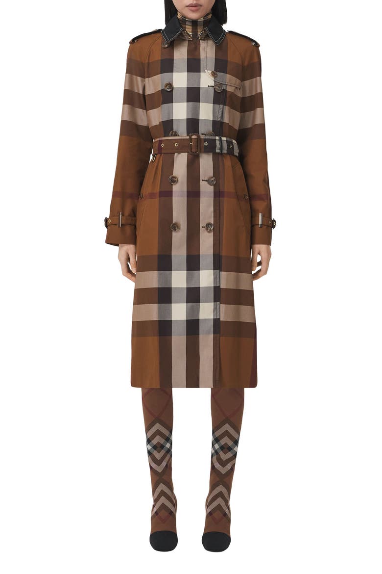 Check Waterloo Fit Double Breasted Trench Coat, Main, color, DARK BIRCH BROWN CHK