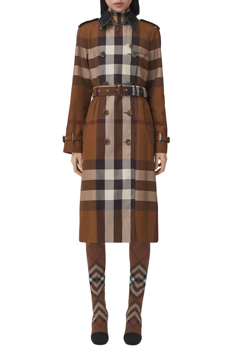 Burberry Check Waterloo Fit Double Breasted Trench Coat, Main, color, 