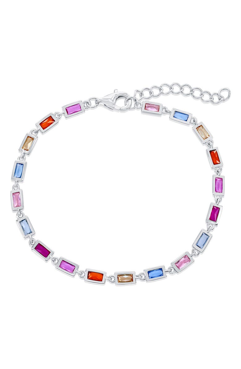 SIMONA Bezel Cubic Zirconia Bracelet, Main, color, Silver Multi