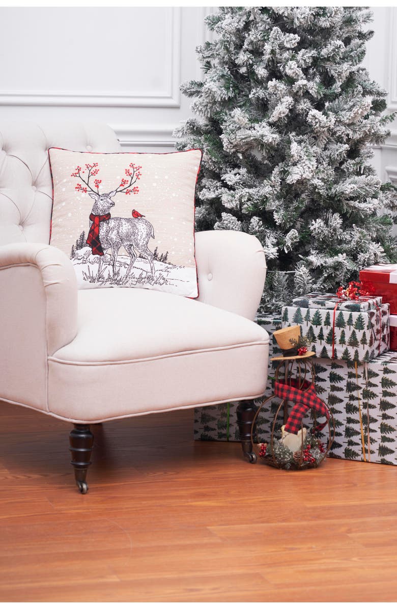 C&F Home Christmas Woodland Reindeer Indoor/Outdoor Accent Throw Pillow 18" x 18", Alternate, color, Beige