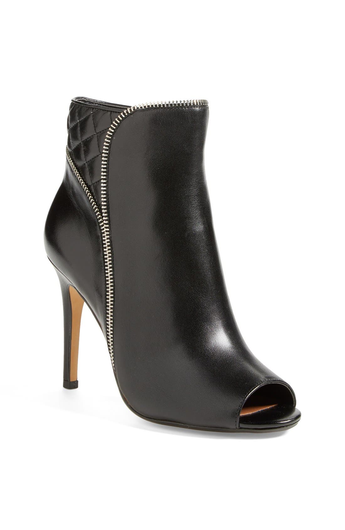 'Claudia' Zipper Trim Leather Bootie, Main, color, BLACK