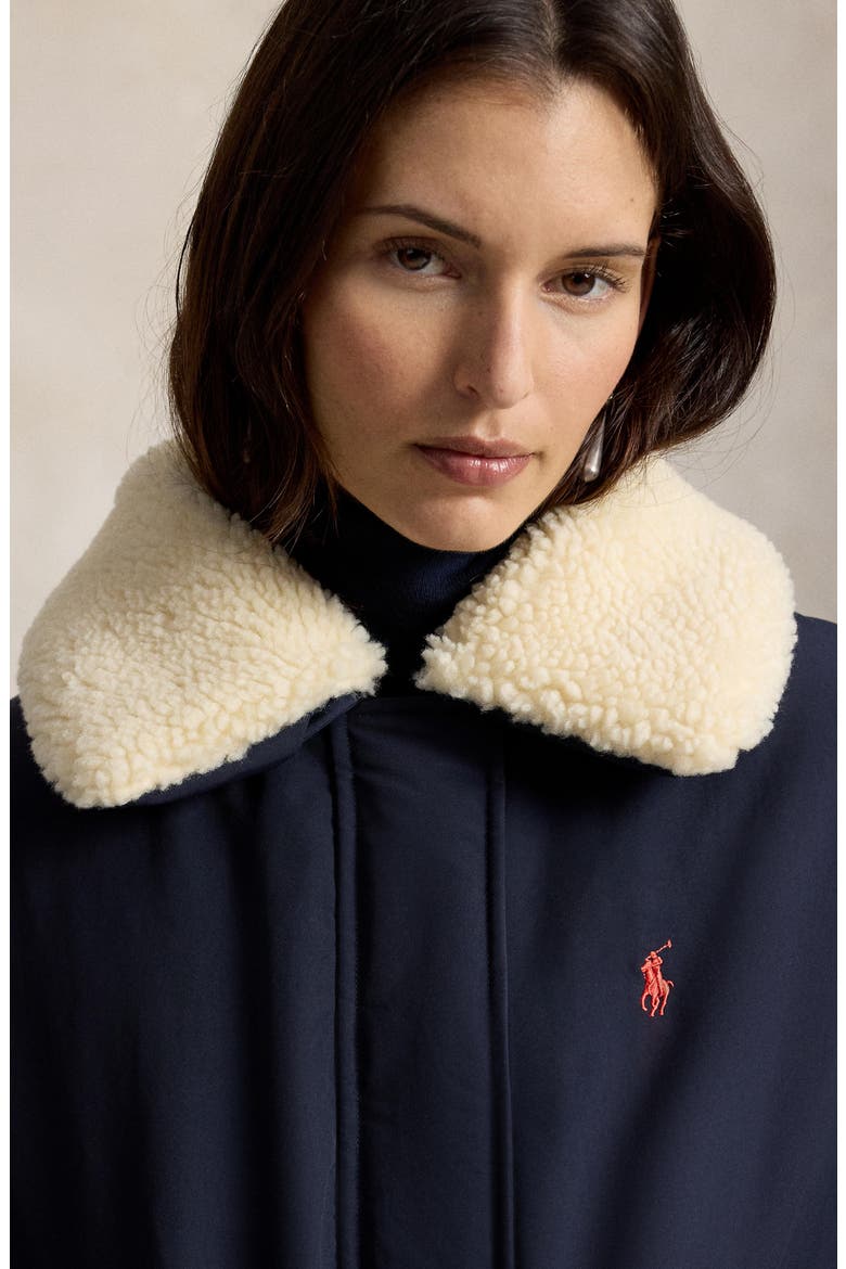 Matte Down Jacket with Faux Shearling Collar, Alternate, color, NAVY