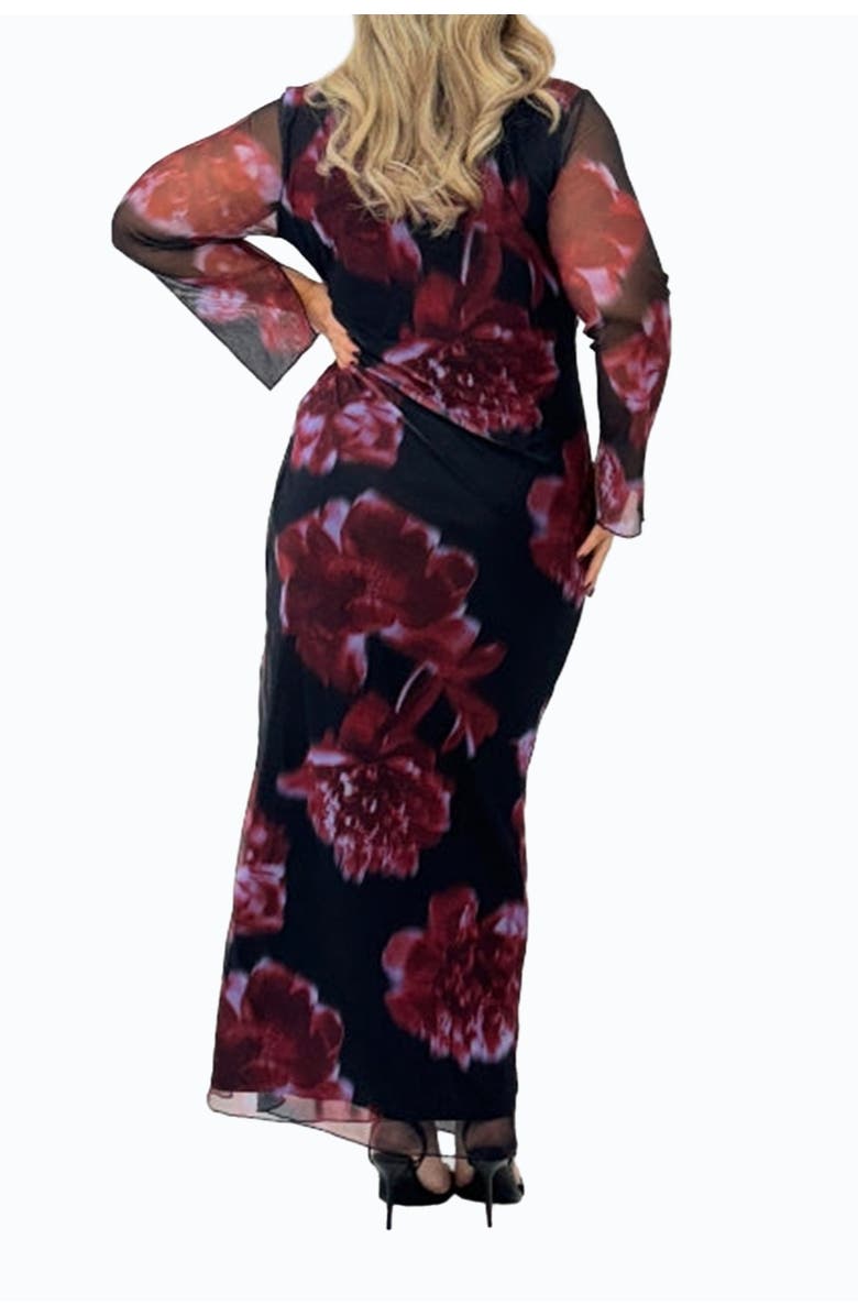 FASHION-SZN CURVE Cowl Neck Mesh Flare Sleeve Maxi Dress, Alternate, color, Burgundy