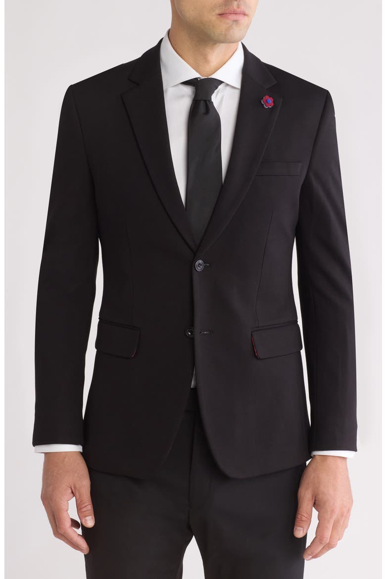 Slim Fit Two-Button Knit Fashion Blazer, Main, color, BLACK