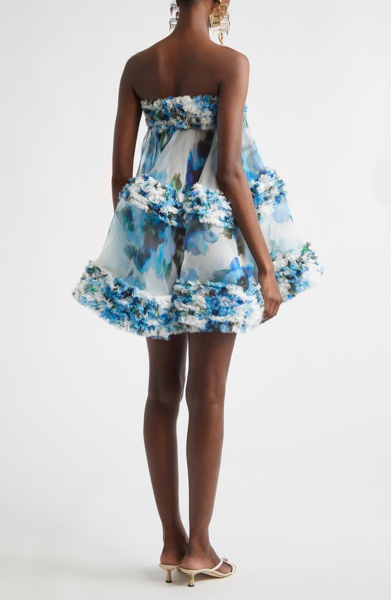 Zimmermann Alchemy Floral Silk Organza Ruffle Minidress, Alternate, color, Blue Poppy