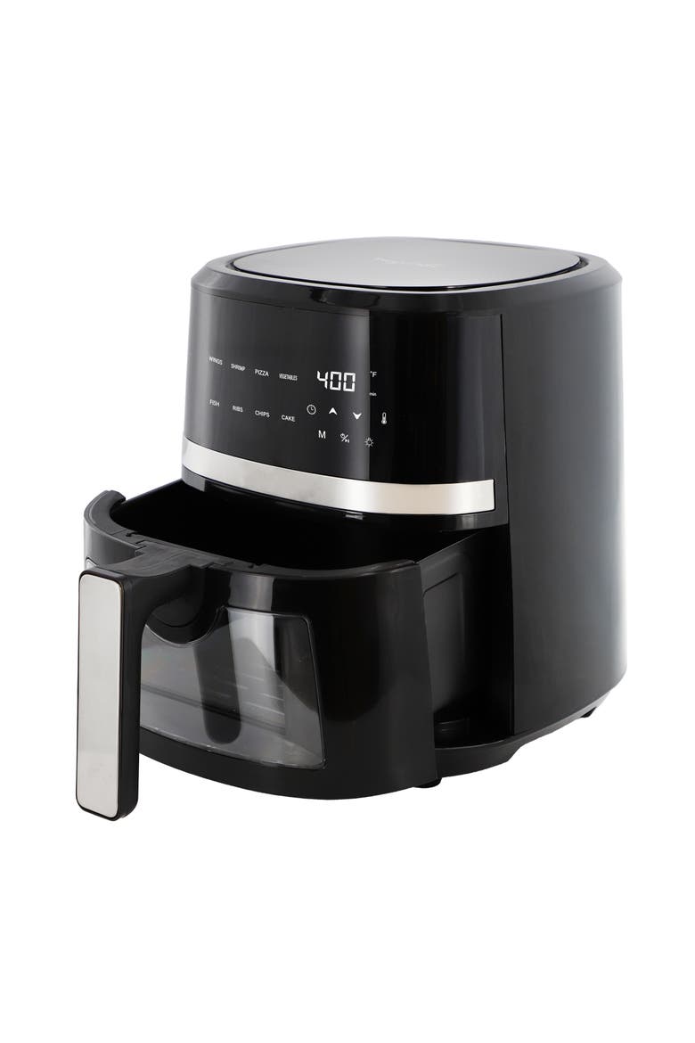 4 Quart Digital LED Display Electric Air Fryer with Transparent Window in Black with 125 Piece Paper Liners, Main, color, Black