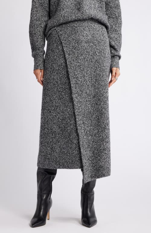 Nordstrom Faux Wrap Sweater Midi Skirt In Black- Ivory Marl