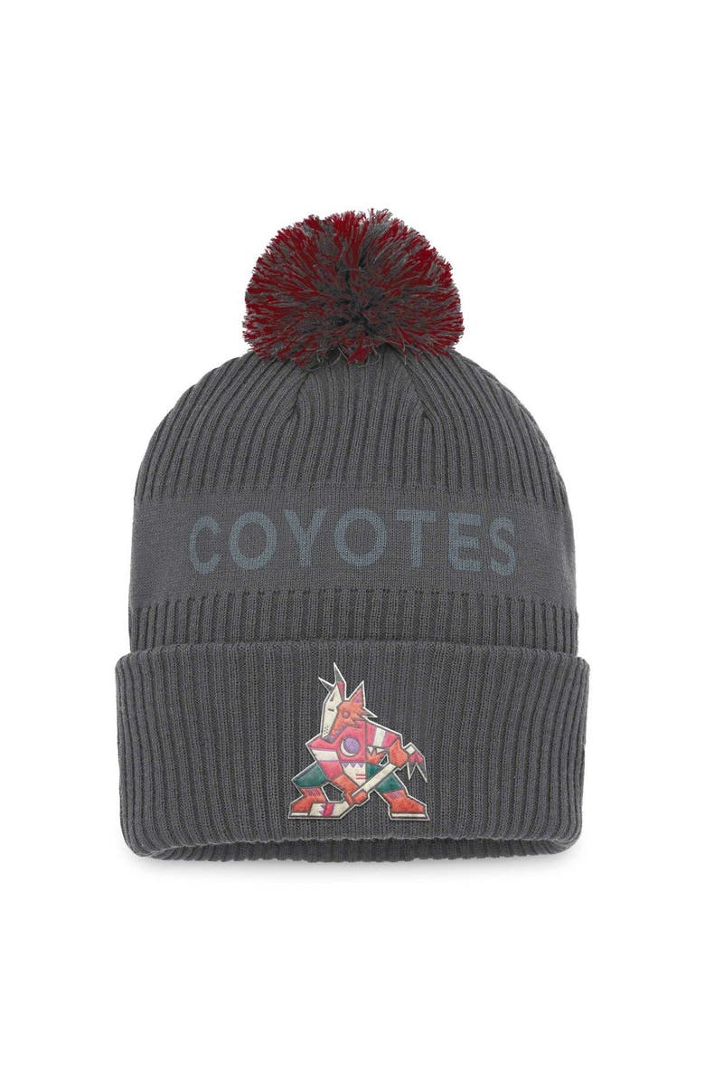 FANATICS Men's Fanatics Branded Charcoal Arizona Coyotes Authentic Pro Home Ice Cuffed Knit Hat with Pom, Main, color, 