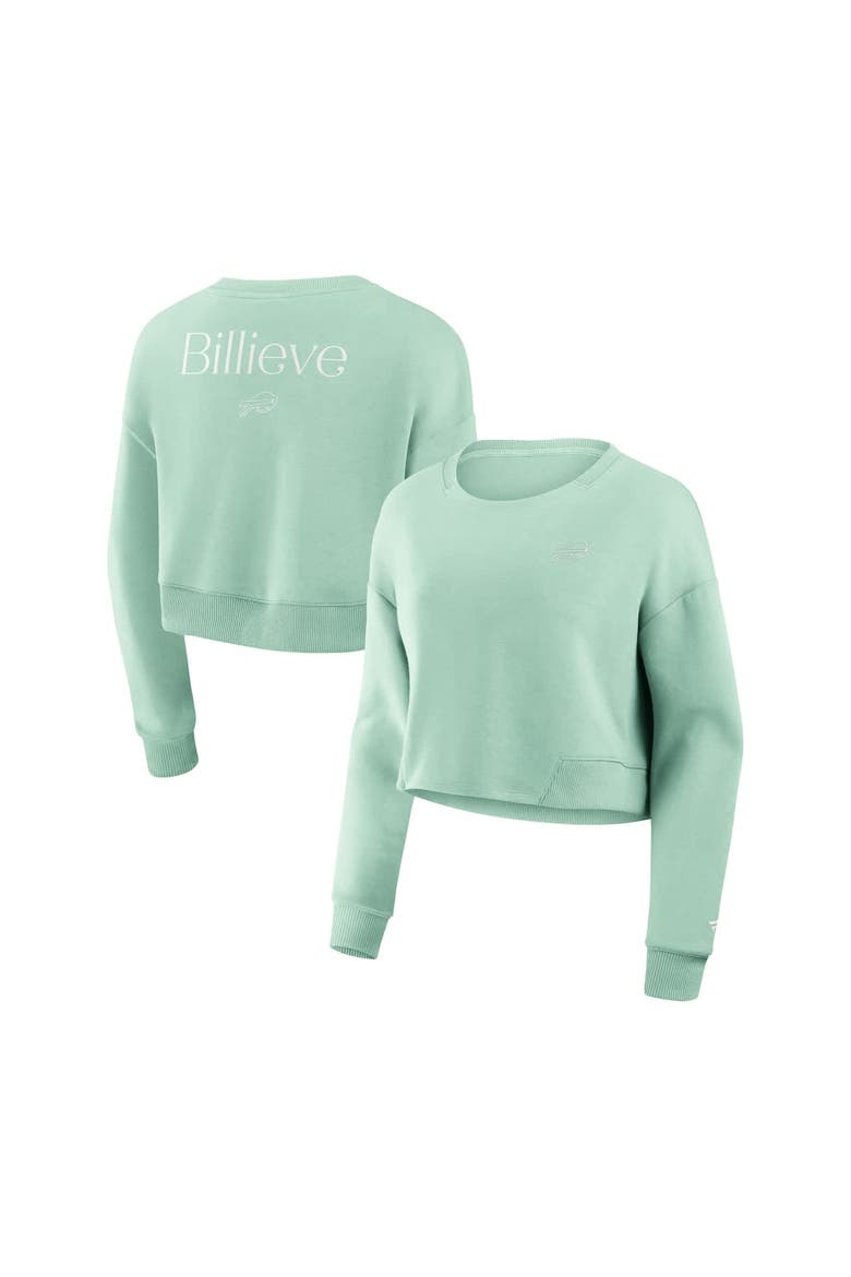 Women's Fanatics Mint Buffalo Bills Studio Tri-Blend Cropped Pullover Sweatshirt, Main, color, Mint