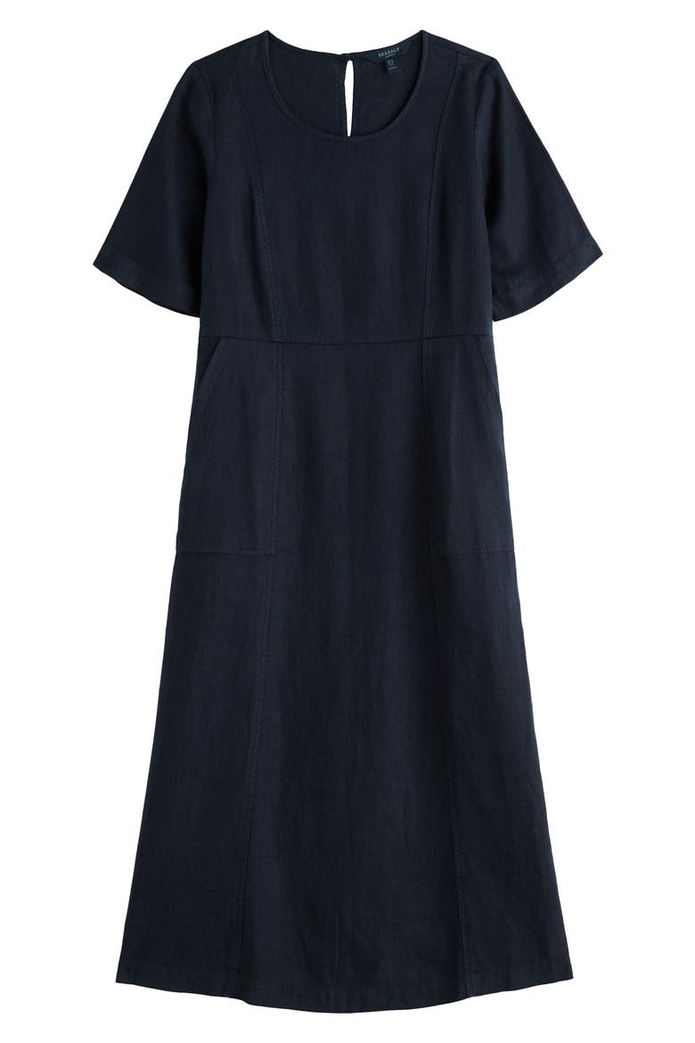 Grass Wave Linen Midi Dress, Alternate, color, MARITIME