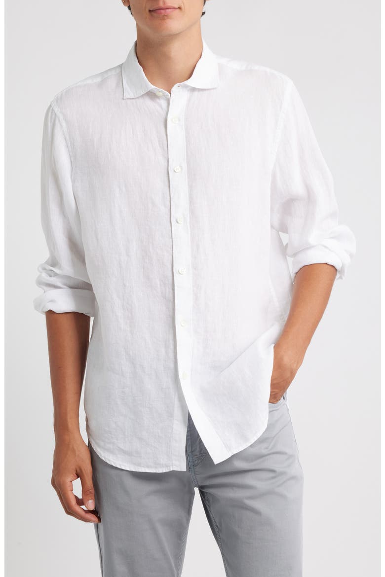 Axel Shaped Fit Linen Button-Up Shirt, Main, color, WHITE