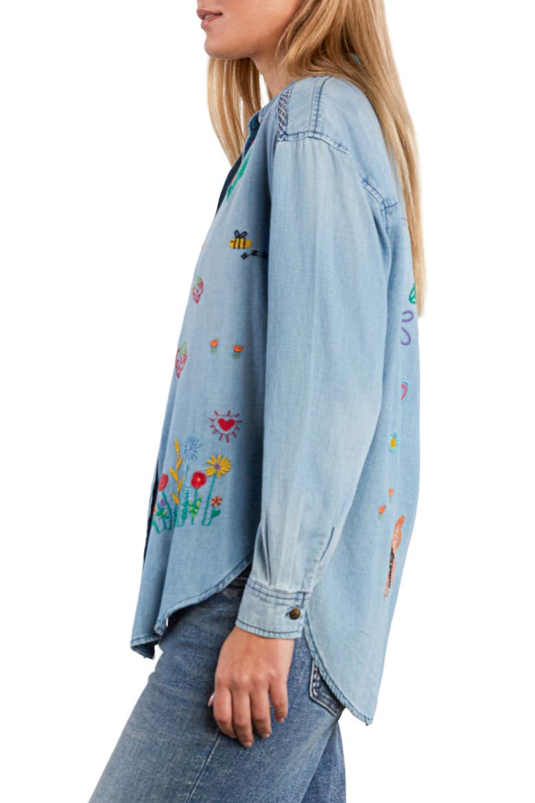 Moonflower Embroidered Shirt, Alternate, color, PURE DENIM