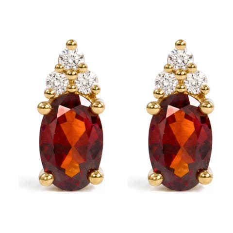 10k Yellow Gold Birthstone And Diamond Trio Stud Earrings